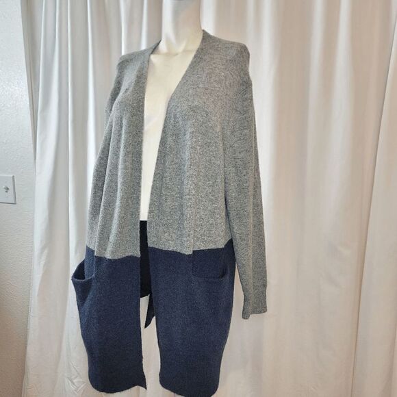 Madewell womens Sz medium blue gray colorblock  wool alpaca blend cardigan - Picture 5 of 7